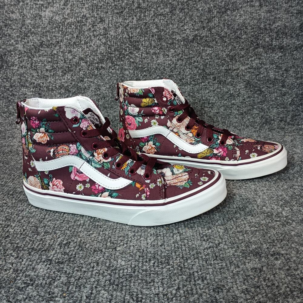 Vans Sk8 Hi Women Size 5 Burgundy Pink Floral High Top Sneakers Cottage